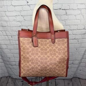 Coach Field Tote in signature coated canvas with refined calf leather